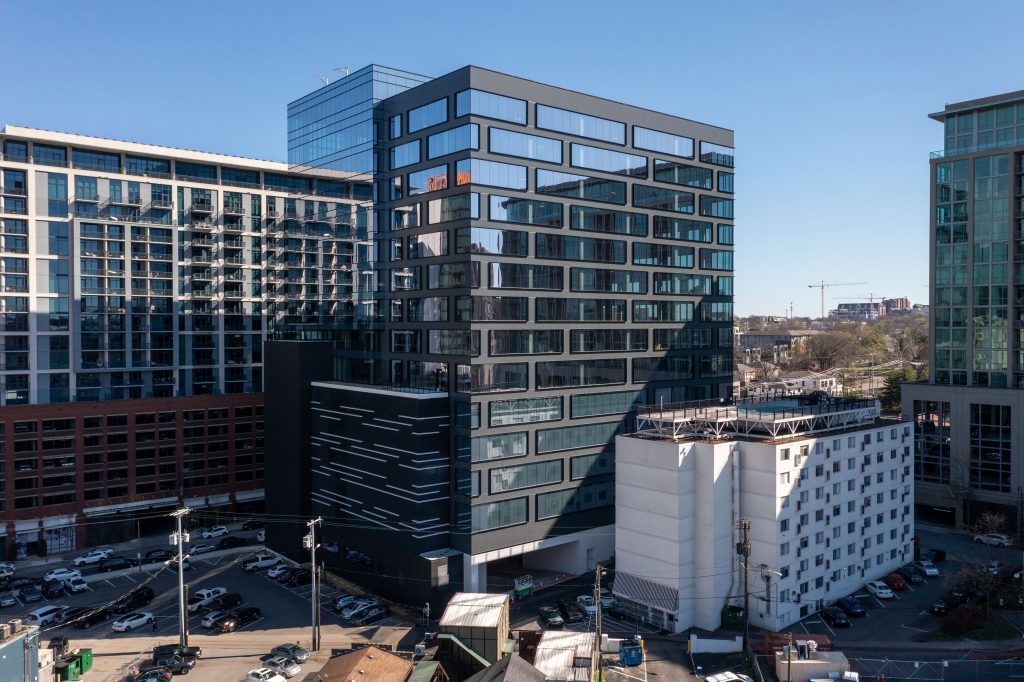 The Moore Building, a 16-story office and retail development, opens in Nashville’s Music Row district